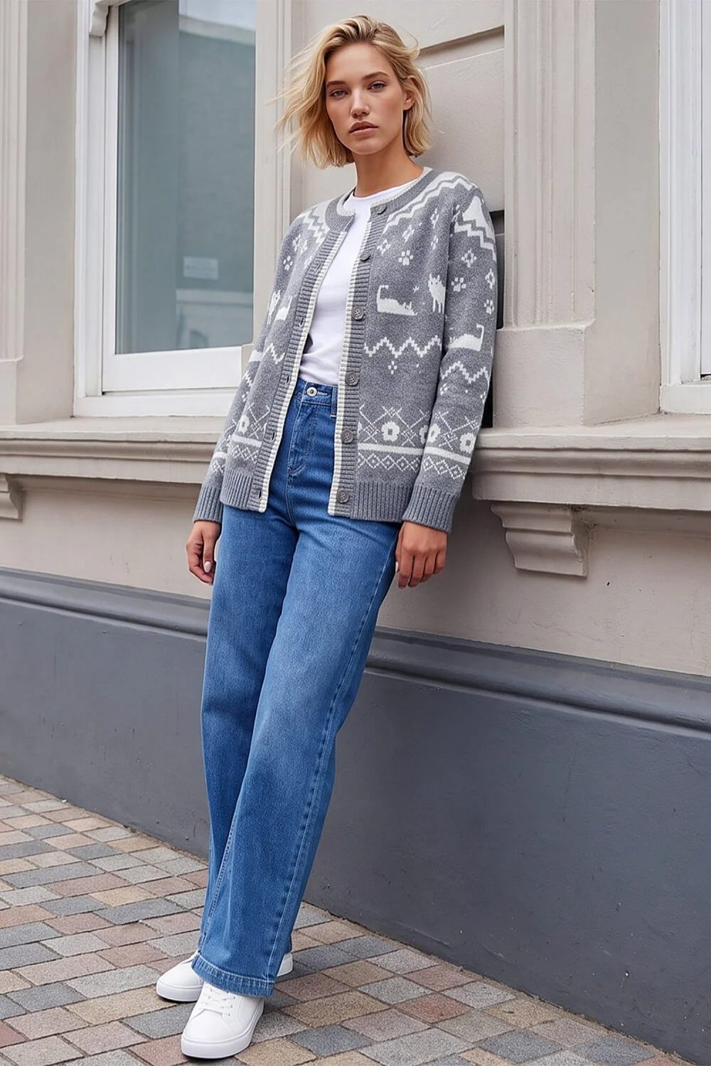 Roman Grey Cat Jacquard Cardigan - 10 Image 2