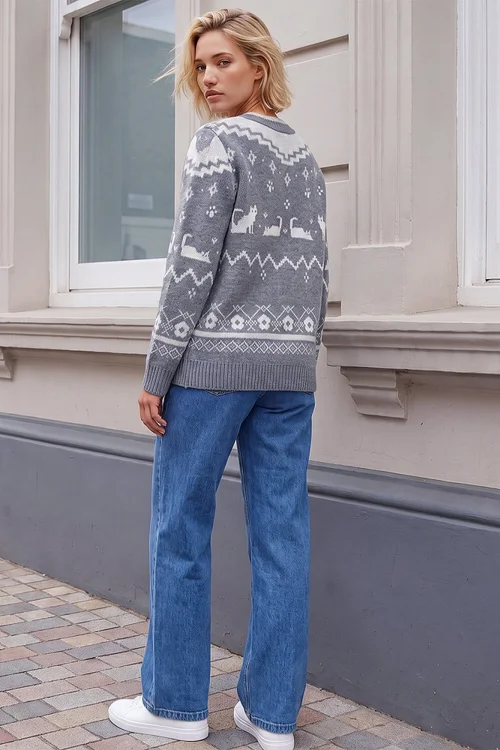 Roman Grey Cat Jacquard Cardigan - 10 Image 3