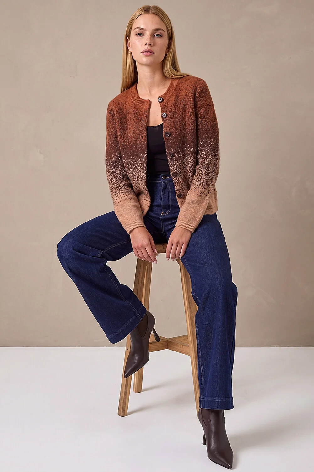 Roman Brown Space Dye Crew Cardigan - 10 Image 2