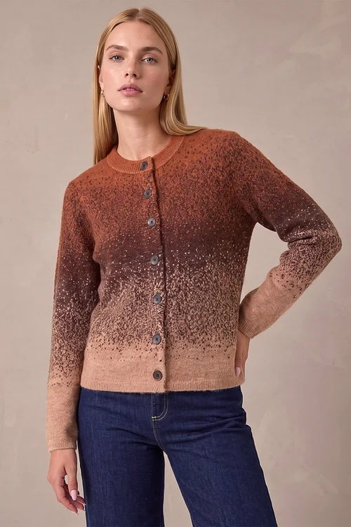 Roman Brown Space Dye Crew Cardigan - 10 Image 1