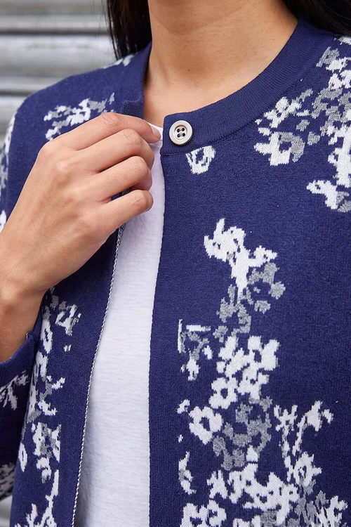 Roman Blue Floral Jacquard Knit Coatigan - 14 Image 4