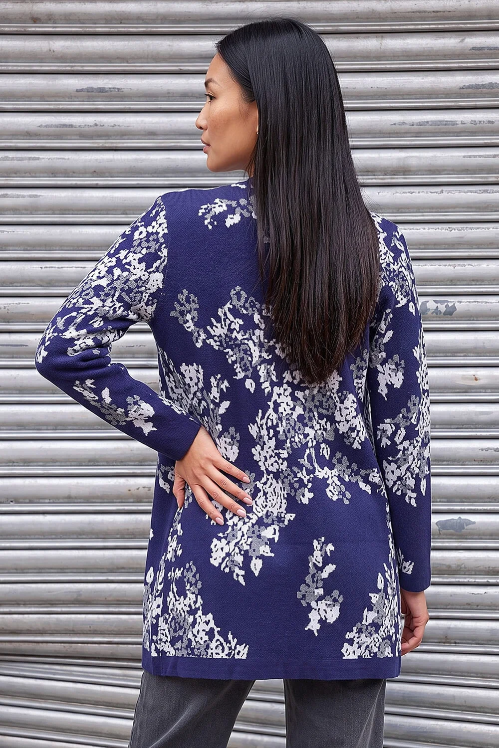 Roman Blue Floral Jacquard Knit Coatigan - 14 Image 3
