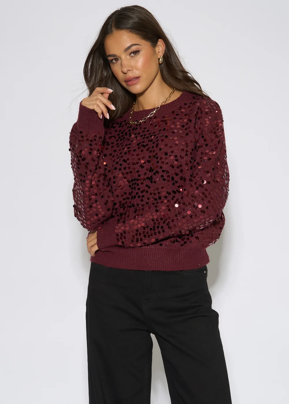 Gini London Mulberry Sequin Long Sleeves Knit Jumper - L/XL Image 1
