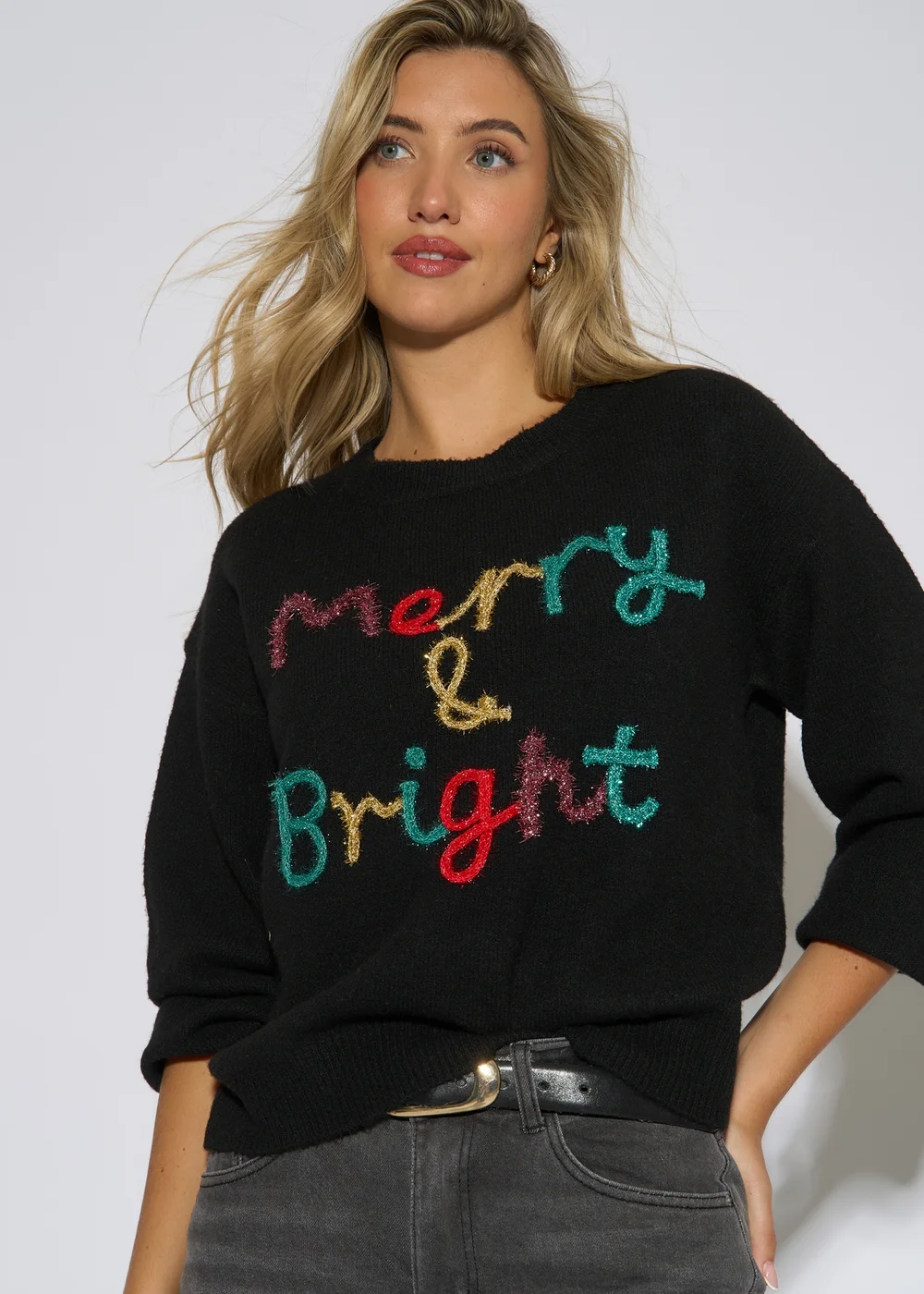 Gini London Black Merry And Bright Christmas Jumper - S/M Image 3