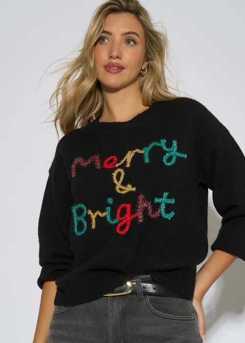 Gini London Black Merry And Bright Christmas Jumper - S/M Image 3