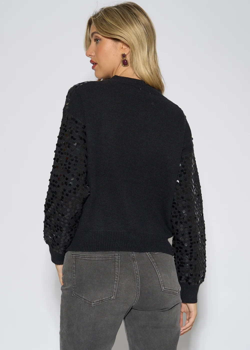 Gini London Black Sequin Long Sleeves Knit Jumper - S/M Image 2