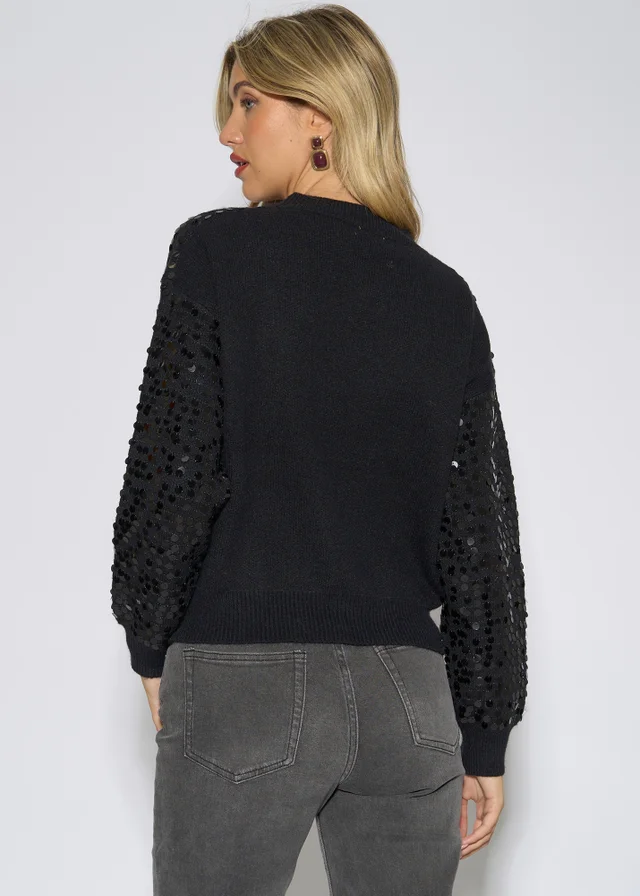 Gini London Black Sequin Long Sleeves Knit Jumper
