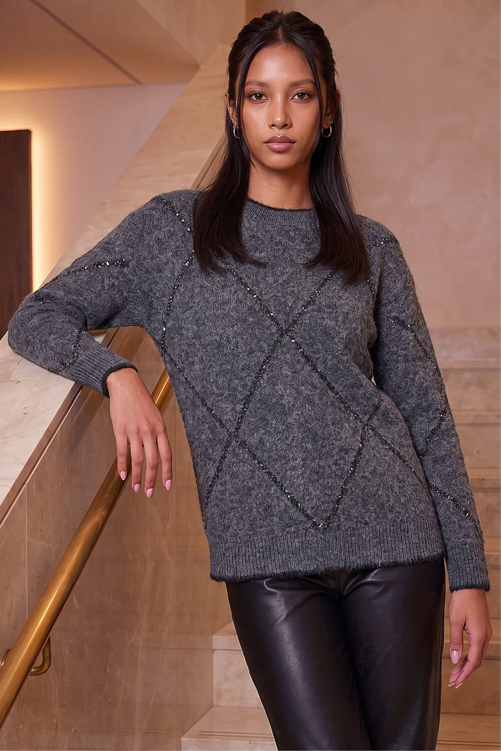 Roman Dark Grey Petite Shimmer Jumper - 16 Image 1
