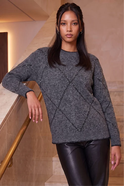 Roman Dark Grey Petite Shimmer Jumper - 16 Image 1