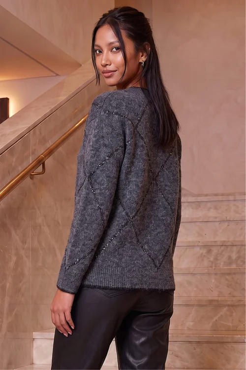 Roman Dark Grey Petite Shimmer Jumper - 16 Image 4