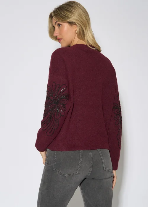 Gini London Mulberry Floral Beaded Recycle Content Mix Jumper - S/M Image 2