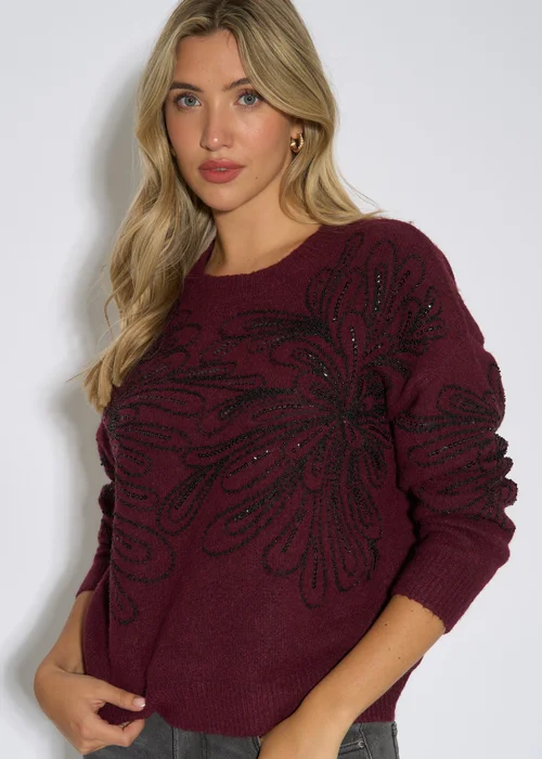 Gini London Mulberry Floral Beaded Recycle Content Mix Jumper - S/M Image 3
