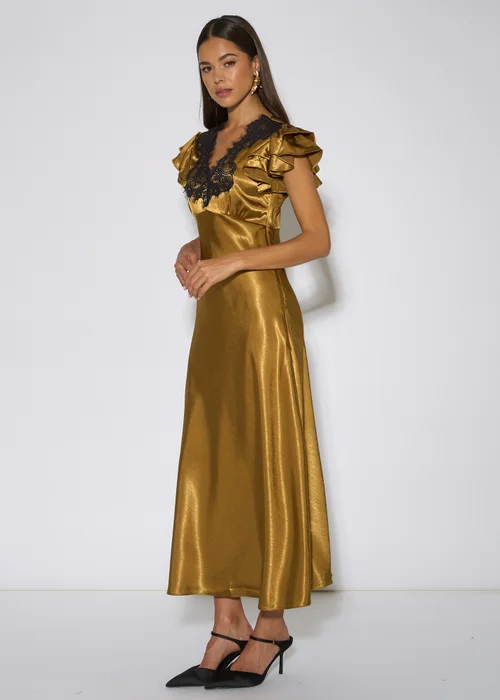 Gini London Gold Contrast Lace Satin Midi Dress - 14 Image 4