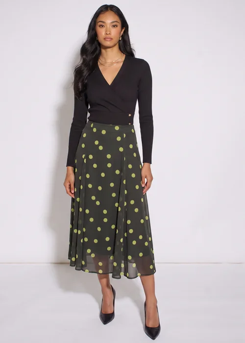 Gini London Green Lime Spot Satin Godet Midi Skirt - 8 Image 1