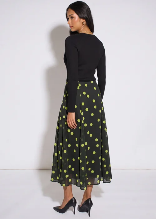 Gini London Green Lime Spot Satin Godet Midi Skirt - 8 Image 2