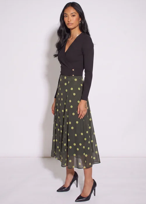 Gini London Green Lime Spot Satin Godet Midi Skirt - 8 Image 4
