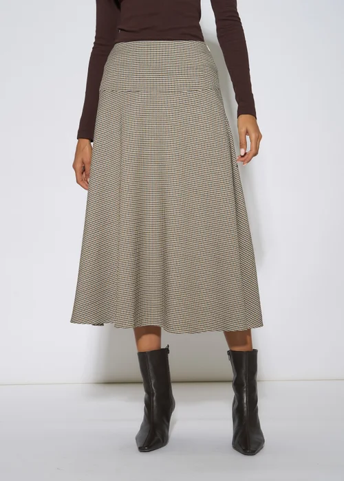 Gini London Brown Dog Tooth A Line Midi Skirt - 10 Image 3