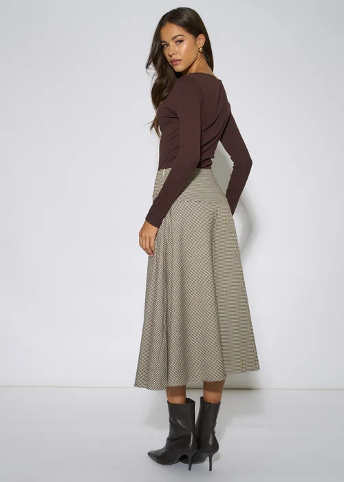 Gini London Brown Dog Tooth A Line Midi Skirt - 10 Image 2