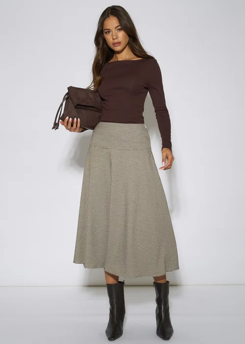 Gini London Brown Dog Tooth A Line Midi Skirt - 10 Image 1