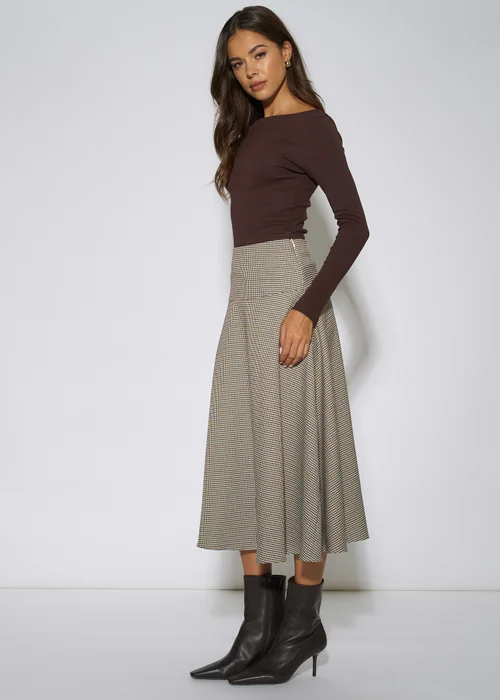 Gini London Brown Dog Tooth A Line Midi Skirt - 10 Image 4