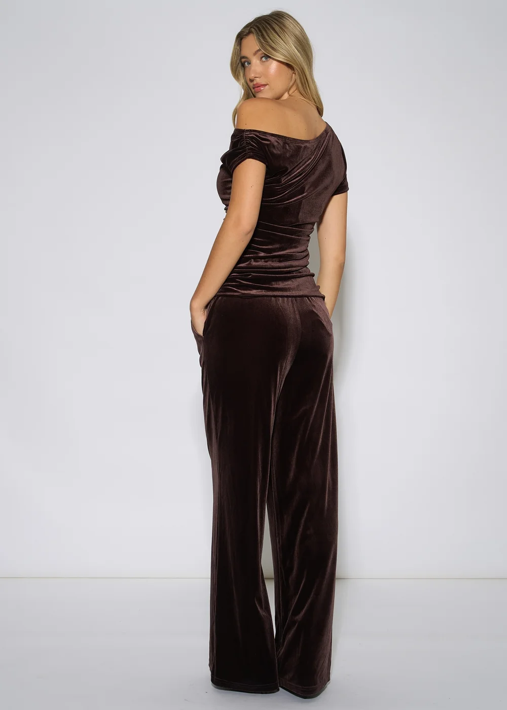 Gini London Brown Wide Leg Velour Trousers - 16 Image 4