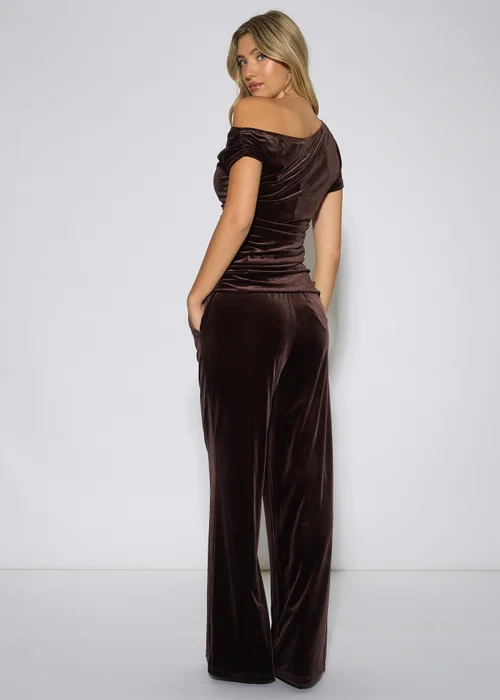 Gini London Brown Wide Leg Velour Trousers - 16 Image 4