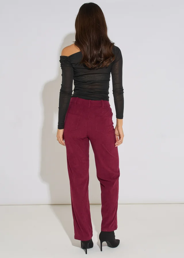 Gini London Mulberry Cord Straight Leg Trousers