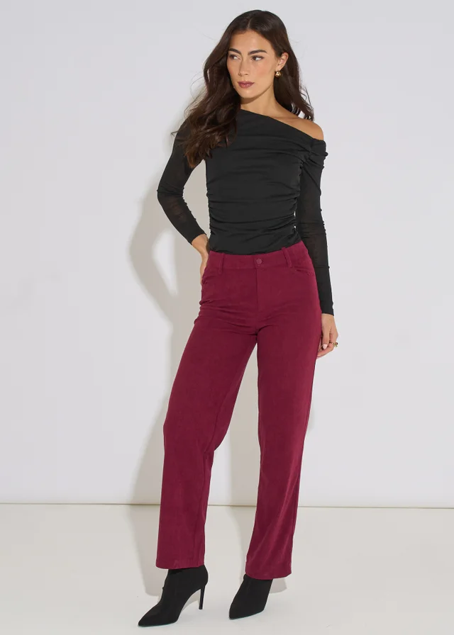 Gini London Mulberry Cord Straight Leg Trousers
