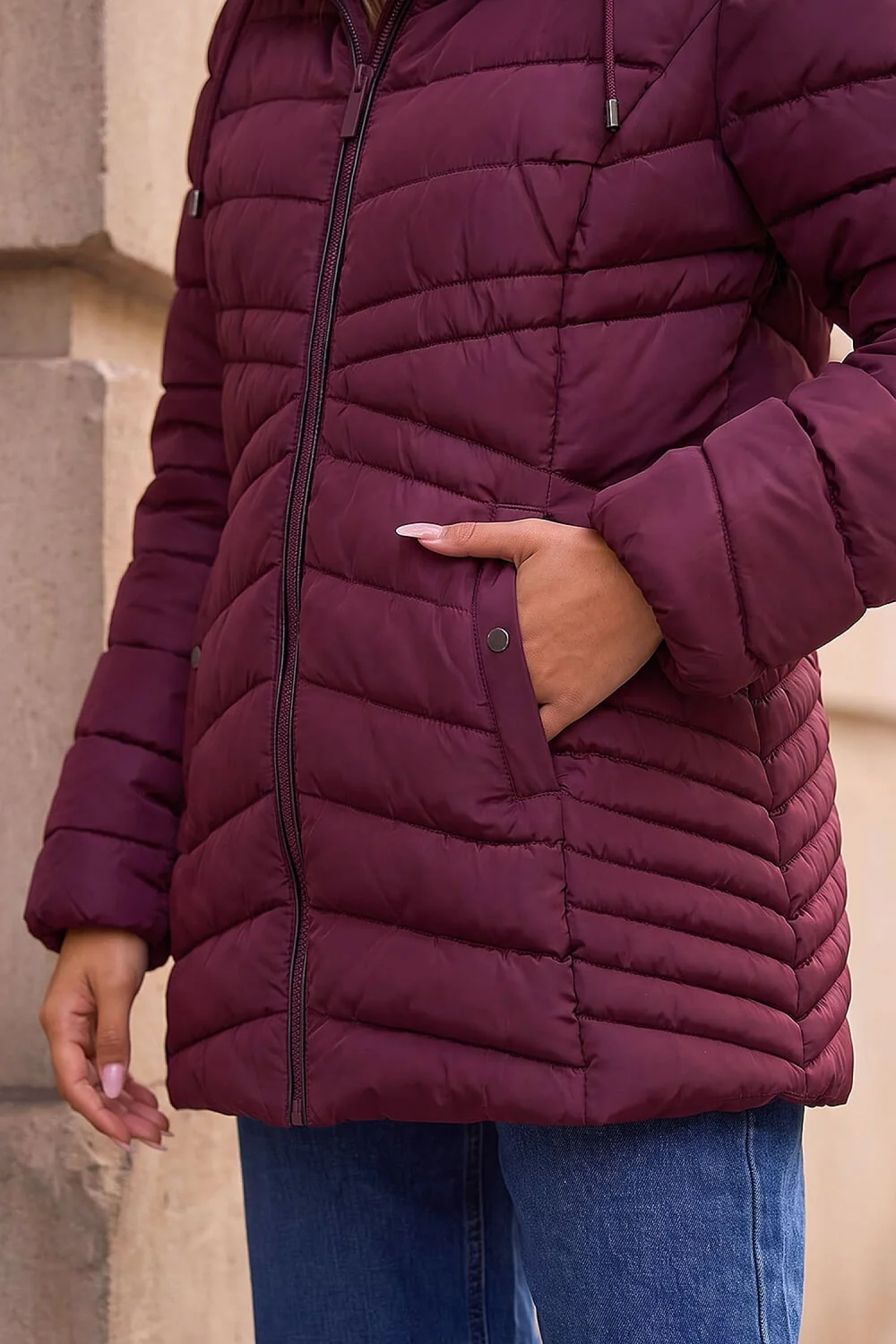 Roman Bordeaux Faux Fur Hooded Coat - 14 Image 4