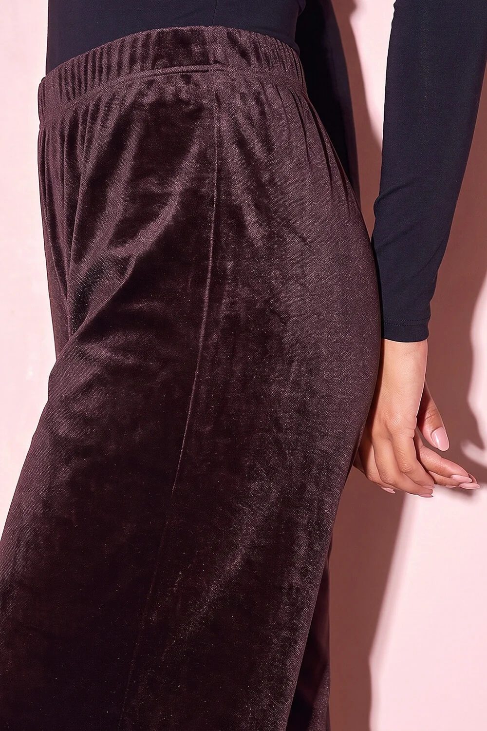 Roman Chocolate Petite Wide Leg Velvet Stretch Trouser - 8 Image 4