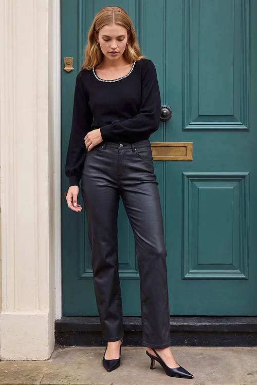 Roman Black Denim Coated Straight Leg Jean - 10 Image 2