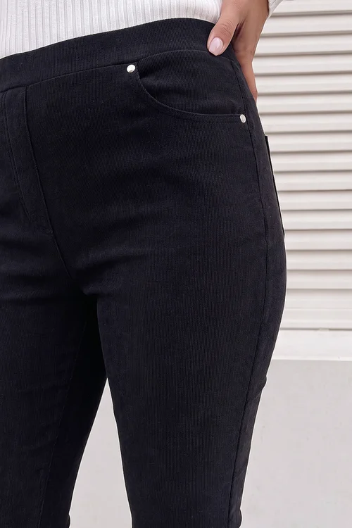 Roman Black Corduroy Straight Leg Trouser - 16 Image 4