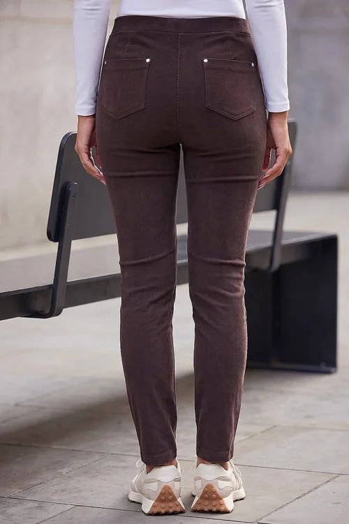 Roman Chocolate Corduroy Straight Leg Trouser - 12 Image 3