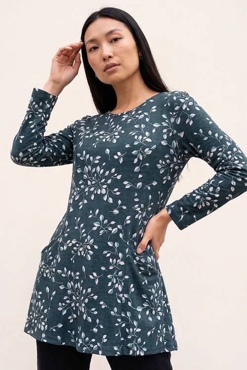 Roman Teal Floral Puff Print Longline Top - 14 Image 1