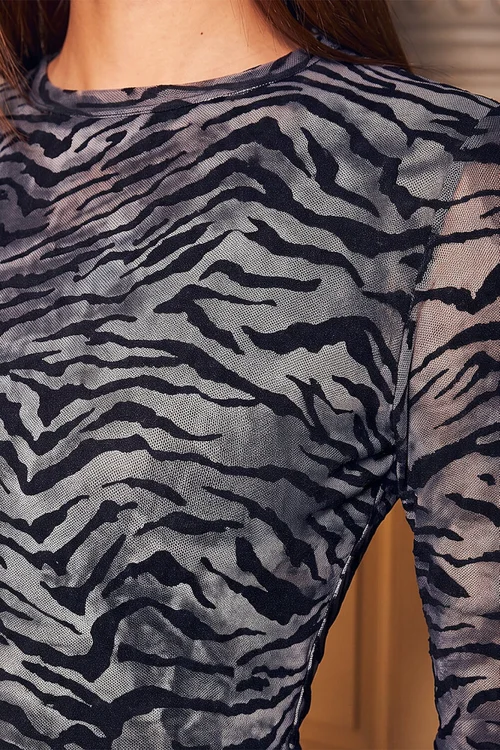 Roman Black Animal Print Mesh Top - 14 Image 4