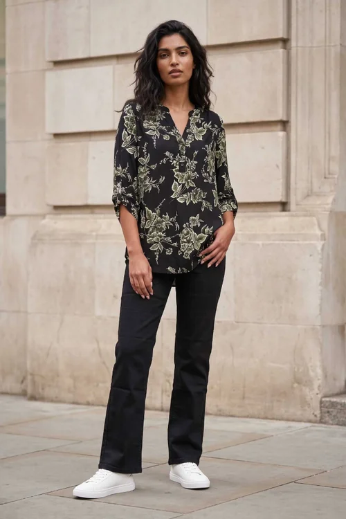 Roman Green Floral Puff Print Stretch Shirt - 18 Image 2