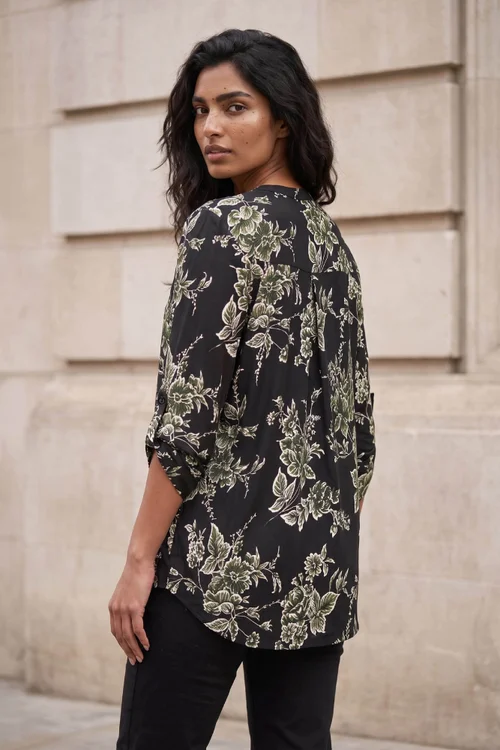 Roman Green Floral Puff Print Stretch Shirt - 18 Image 4