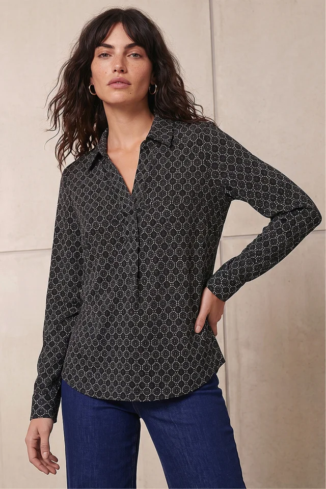 Roman Grey Geometric Puff Print Stretch Shirt