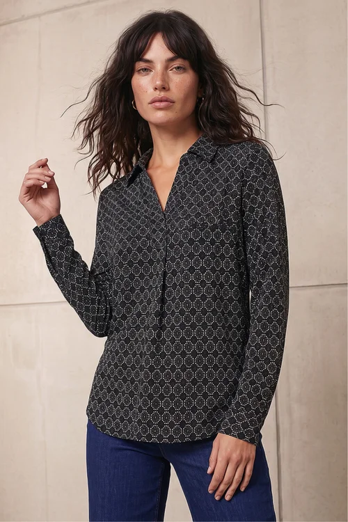 Roman Grey Geometric Puff Print Stretch Shirt - 20 Image 1