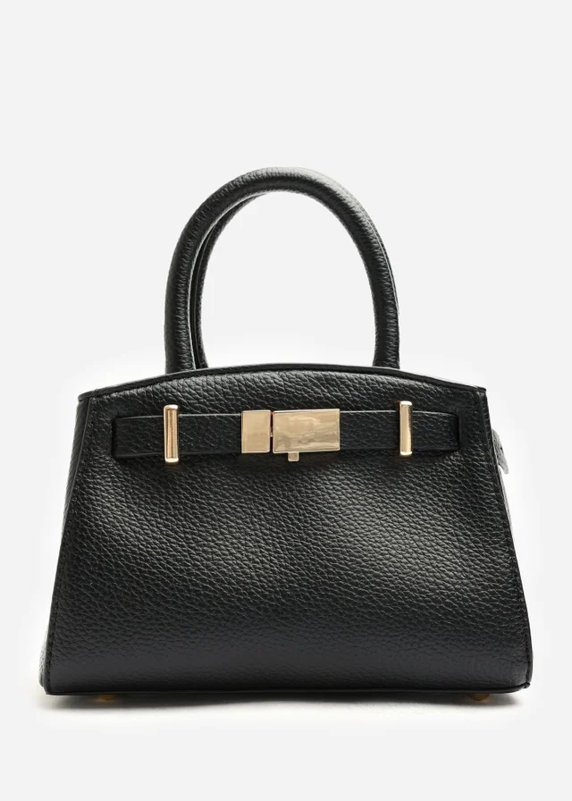 Where's That From Gavira Black Faux Leather Belt Lock Detail Mini Grab Bag
