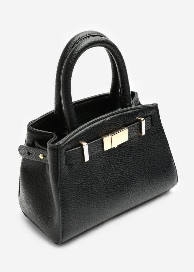 Where's That From Gavira Black Faux Leather Belt Lock Detail Mini Grab Bag