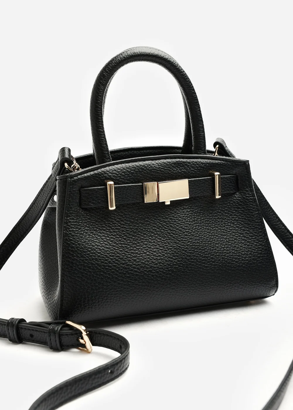 Where's That From Gavira Black Faux Leather Belt Lock Detail Mini Grab Bag - One Size Image 4