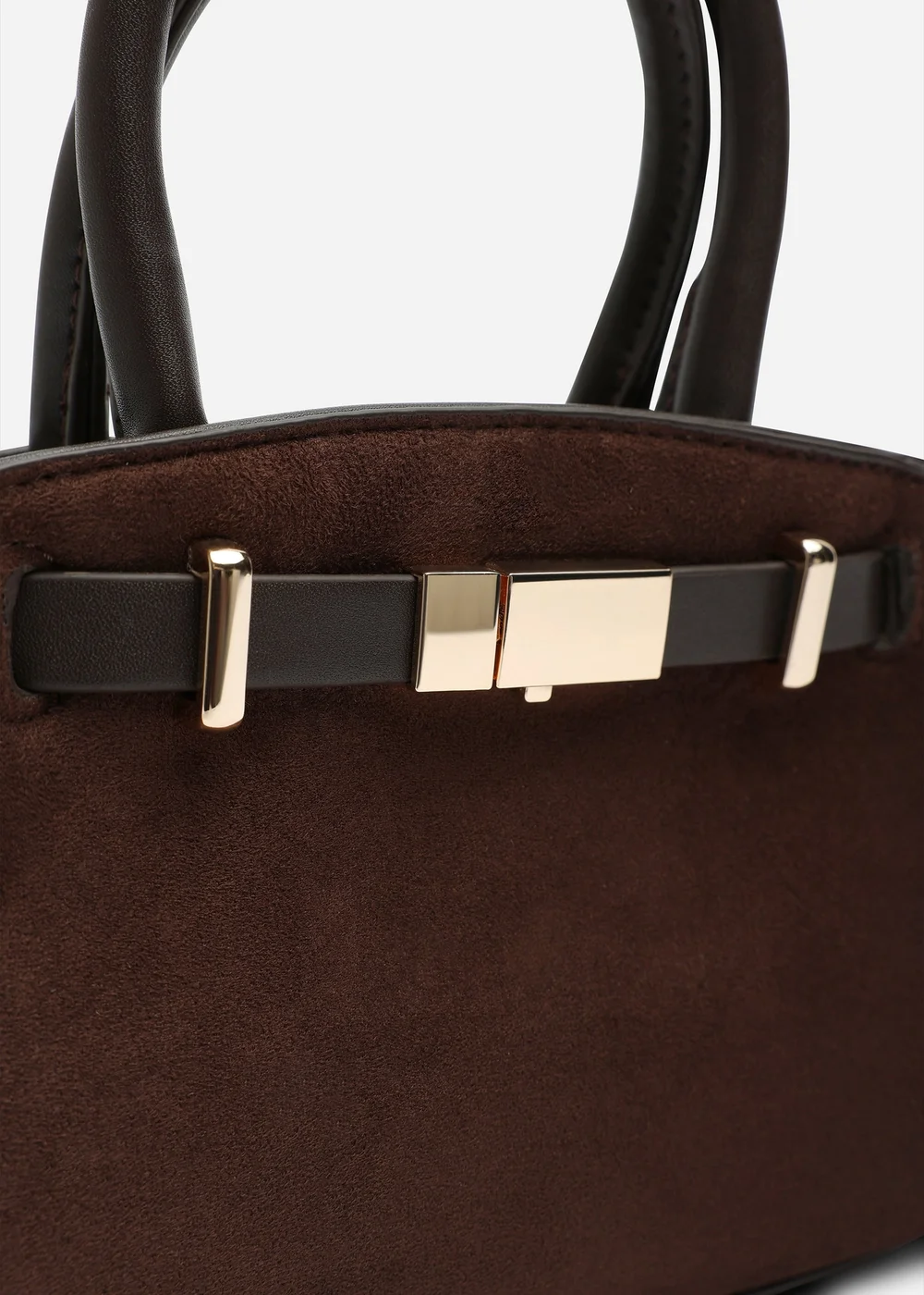 Where's That From Gavira Dark Brown Faux Leather Belt Lock Detail Mini Grab Bag - One Size Image 6