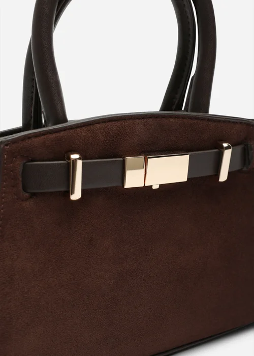 Where's That From Gavira Dark Brown Faux Leather Belt Lock Detail Mini Grab Bag - One Size Image 2