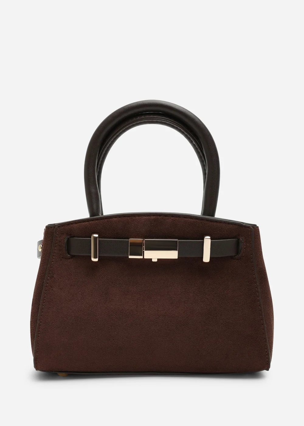Where's That From Gavira Dark Brown Faux Leather Belt Lock Detail Mini Grab Bag - One Size Image 1
