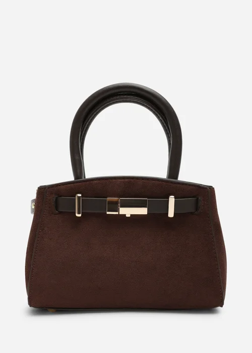Where's That From Gavira Dark Brown Faux Leather Belt Lock Detail Mini Grab Bag - One Size Image 1