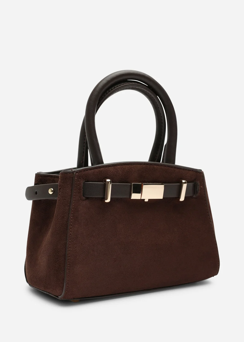 Where's That From Gavira Dark Brown Faux Leather Belt Lock Detail Mini Grab Bag - One Size Image 3