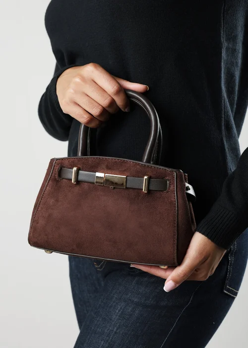 Where's That From Gavira Dark Brown Faux Leather Belt Lock Detail Mini Grab Bag - One Size Image 4