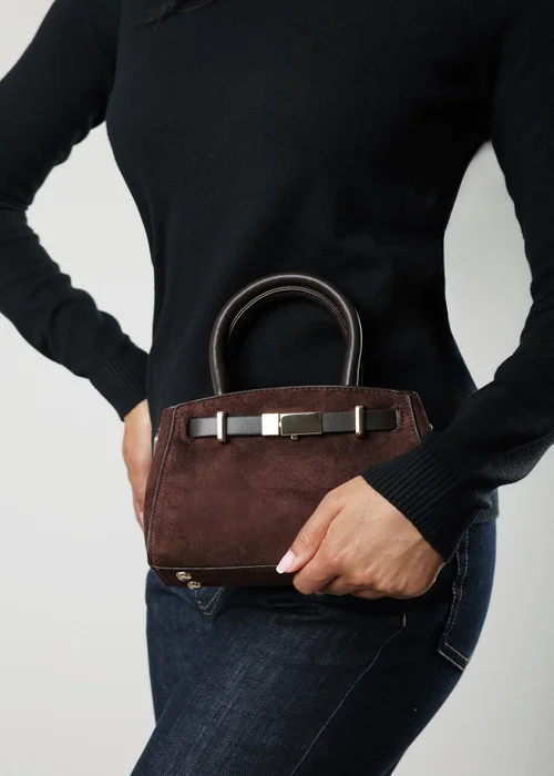 Where's That From Gavira Dark Brown Faux Leather Belt Lock Detail Mini Grab Bag - One Size Image 5