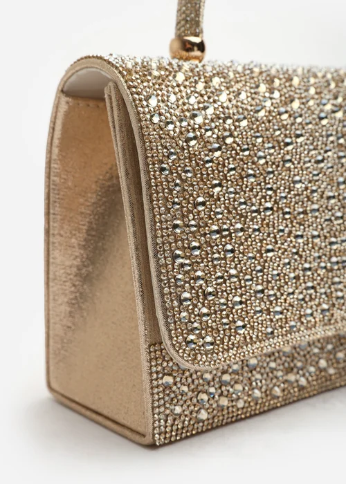 Where's That From Harixa Gold Diamante Studded Metallic Top Handle Grab Bag - One Size Image 4